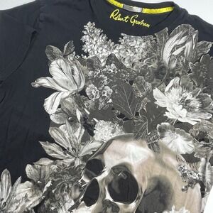 Robert Graham Men's Medium 24K Skull Floral Short Sleeve Black T Shirt